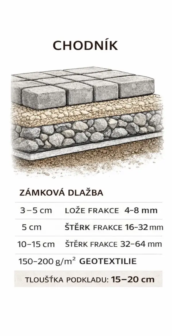 Skladba vrstev pod zámkovou dlažbu – chodník